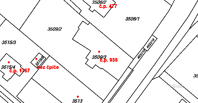 Hlučín 935 na parcele st. 3509/3 v KÚ Hlučín, Katastrální mapa