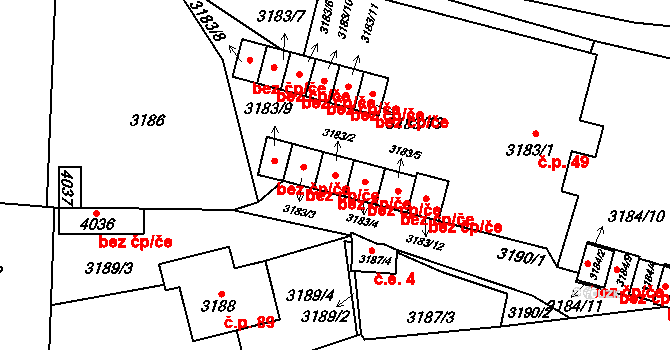 Moravská Třebová 46001077 na parcele st. 3183/2 v KÚ Moravská Třebová, Katastrální mapa