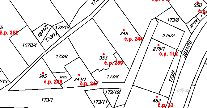 Březolupy 259 na parcele st. 353 v KÚ Březolupy, Katastrální mapa