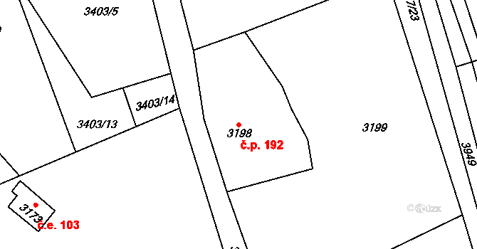 Buchlovice 192 na parcele st. 3198 v KÚ Buchlovice, Katastrální mapa