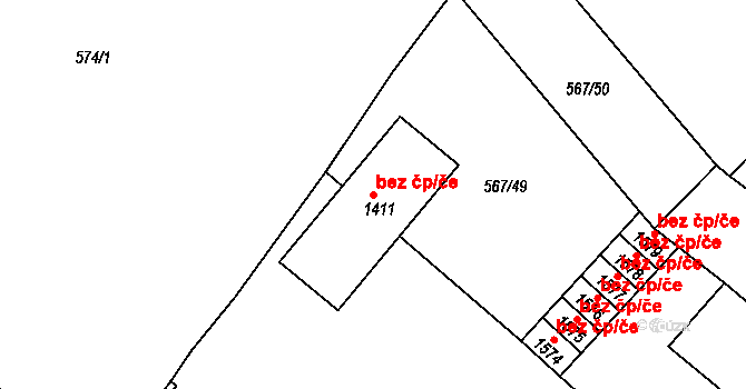 Broumov 49201077 na parcele st. 1411 v KÚ Broumov, Katastrální mapa