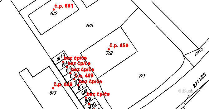 Bučovice 650 na parcele st. 7/2 v KÚ Bučovice, Katastrální mapa