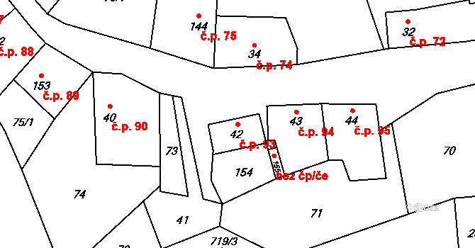 Mouchnice 93 na parcele st. 42 v KÚ Mouchnice, Katastrální mapa