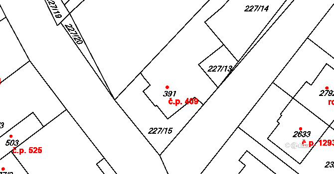 Neratovice 409 na parcele st. 391 v KÚ Neratovice, Katastrální mapa
