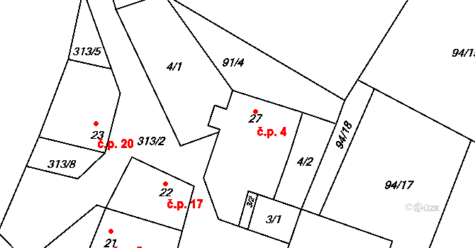 Noutonice 4, Lichoceves na parcele st. 27 v KÚ Noutonice, Katastrální mapa