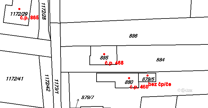 Tlučná 468 na parcele st. 885 v KÚ Tlučná, Katastrální mapa