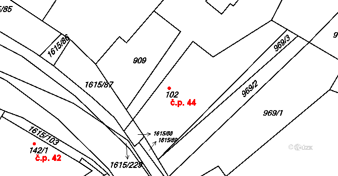 Horní Roveň 44, Dolní Roveň na parcele st. 102 v KÚ Horní Roveň, Katastrální mapa