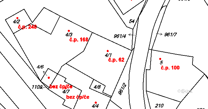 Cetkovice 62 na parcele st. 4/1 v KÚ Cetkovice, Katastrální mapa