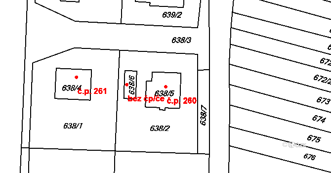 Milešovice 260 na parcele st. 638/5 v KÚ Milešovice, Katastrální mapa