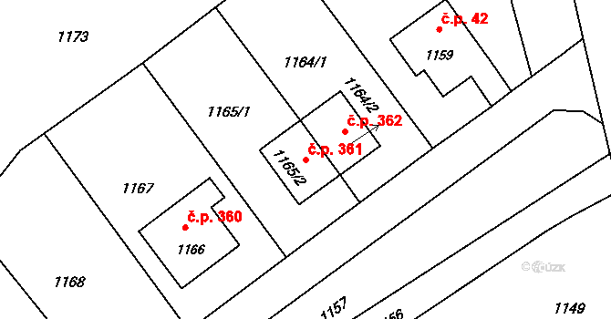 Suchdol nad Odrou 361 na parcele st. 1165/2 v KÚ Suchdol nad Odrou, Katastrální mapa