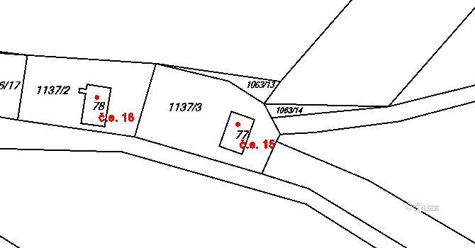Ctiboř 15, Častrov na parcele st. 77 v KÚ Ctiboř u Častrova, Katastrální mapa