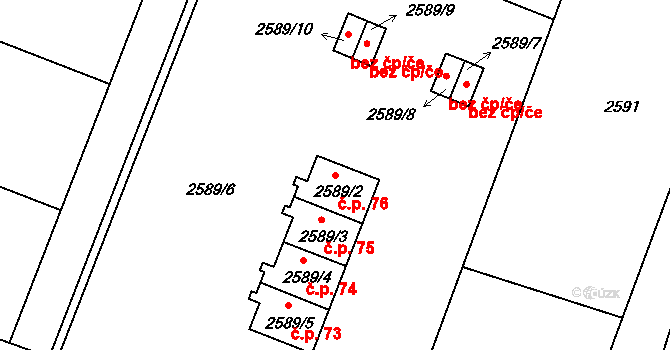 Vodná 76, Kamenice nad Lipou na parcele st. 2589/2 v KÚ Kamenice nad Lipou, Katastrální mapa
