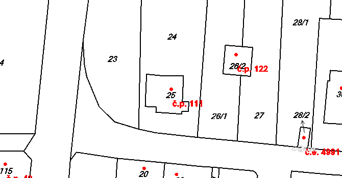 Koštov 111, Trmice na parcele st. 25 v KÚ Koštov, Katastrální mapa