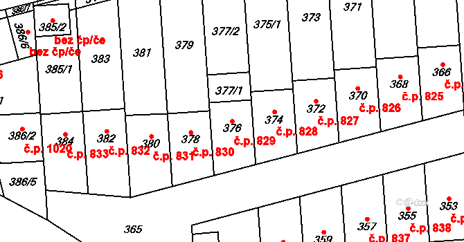 Pohořelice 829 na parcele st. 376 v KÚ Pohořelice nad Jihlavou, Katastrální mapa