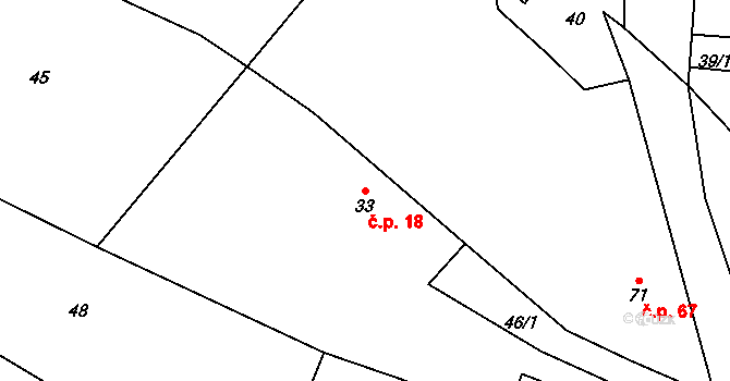 Radošice 18, Mladý Smolivec na parcele st. 33 v KÚ Radošice, Katastrální mapa