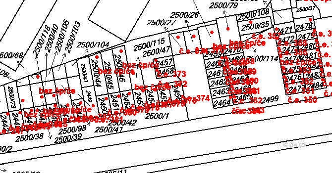 Hustopeče 375 na parcele st. 2455 v KÚ Hustopeče u Brna, Katastrální mapa