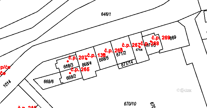 Všetuly 266, Holešov na parcele st. 668/5 v KÚ Všetuly, Katastrální mapa
