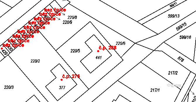 Klenovice na Hané 288 na parcele st. 441 v KÚ Klenovice na Hané, Katastrální mapa