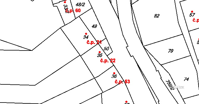 Hamry 22, Plumlov na parcele st. 35 v KÚ Hamry, Katastrální mapa