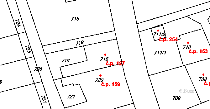 Přerov VII-Čekyně 127, Přerov na parcele st. 715 v KÚ Čekyně, Katastrální mapa