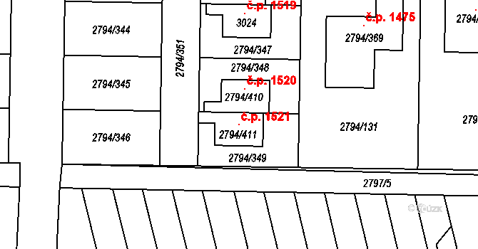 Mohelnice 1521 na parcele st. 2794/411 v KÚ Mohelnice, Katastrální mapa