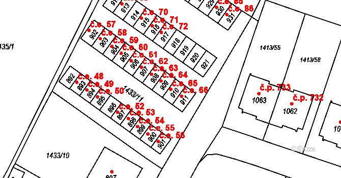 Brtnice 65 na parcele st. 910 v KÚ Brtnice, Katastrální mapa