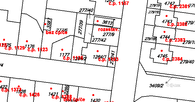 Nymburk 1183 na parcele st. 1264/1 v KÚ Nymburk, Katastrální mapa