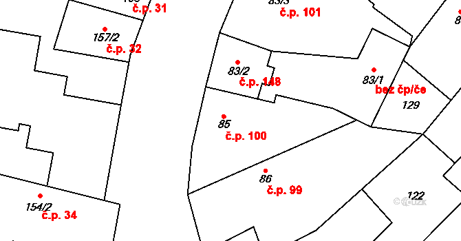 Rožďalovice 100 na parcele st. 85 v KÚ Rožďalovice, Katastrální mapa