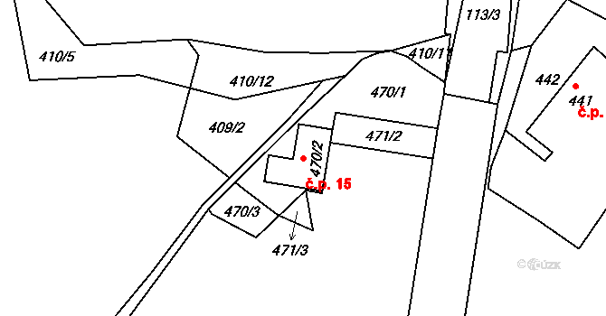 Kňovičky 15, Kňovice na parcele st. 470/2 v KÚ Kňovice, Katastrální mapa