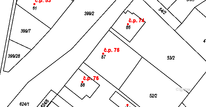 Cekov 75 na parcele st. 87 v KÚ Cekov, Katastrální mapa
