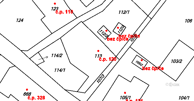 Nový Bor 120 na parcele st. 113 v KÚ Nový Bor, Katastrální mapa