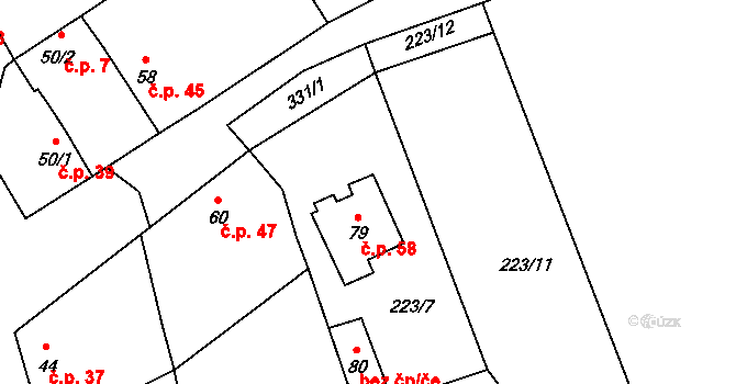 Drnov 58, Žižice na parcele st. 79 v KÚ Drnov, Katastrální mapa