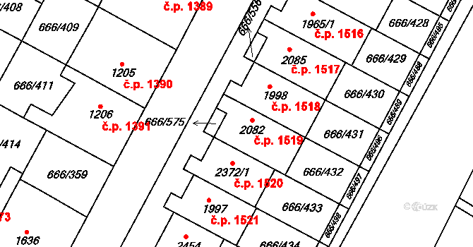 Veselí nad Moravou 1519 na parcele st. 2082 v KÚ Veselí-Předměstí, Katastrální mapa