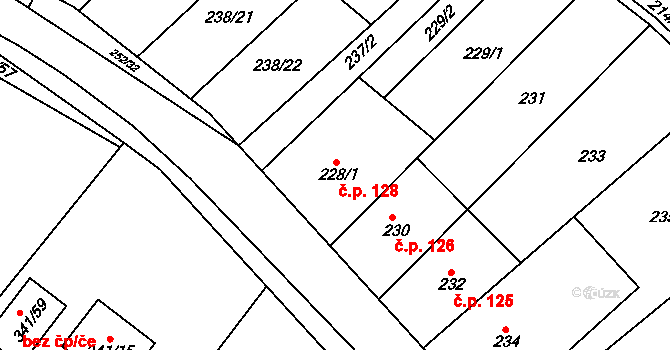 Lhota 128, Vyškov na parcele st. 228/1 v KÚ Lhota, Katastrální mapa