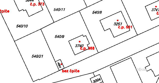 Šumperk 368 na parcele st. 3740 v KÚ Šumperk, Katastrální mapa