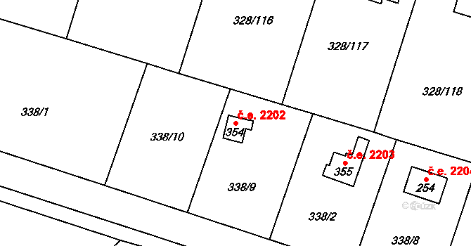 Struhařov 2202, Kamenice na parcele st. 354 v KÚ Štiřín, Katastrální mapa