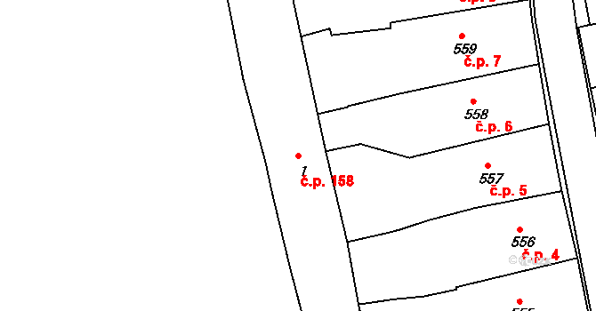 Třeboň I 158, Třeboň na parcele st. 1 v KÚ Třeboň, Katastrální mapa