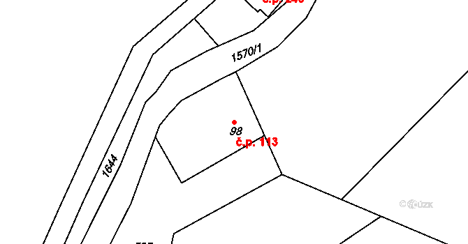 Horní Lipová 113, Lipová-lázně na parcele st. 98 v KÚ Horní Lipová, Katastrální mapa