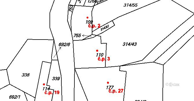 Klecánky 3, Klecany na parcele st. 110 v KÚ Klecany, Katastrální mapa