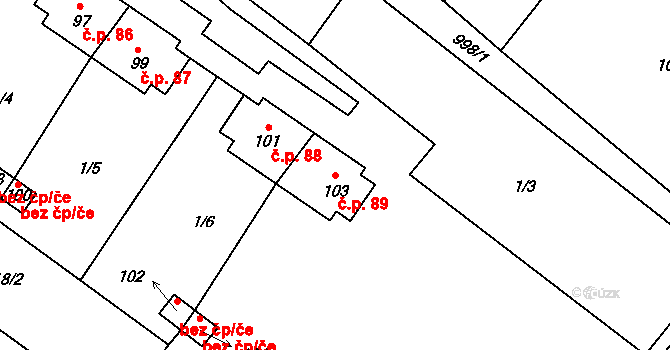 Cebiv 89 na parcele st. 103 v KÚ Cebiv, Katastrální mapa