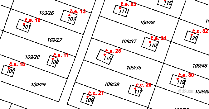 Stěžírky 25, Stěžery na parcele st. 110 v KÚ Stěžírky, Katastrální mapa