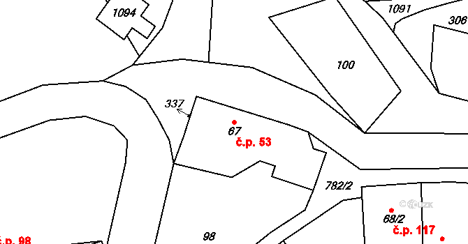 Třebušín 53 na parcele st. 67 v KÚ Třebušín, Katastrální mapa
