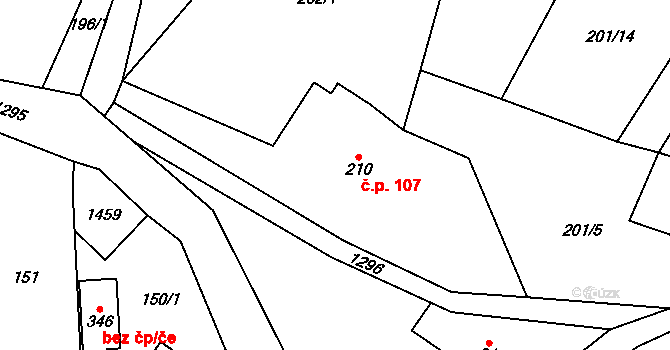 Vojice 107, Podhorní Újezd a Vojice na parcele st. 210 v KÚ Vojice, Katastrální mapa