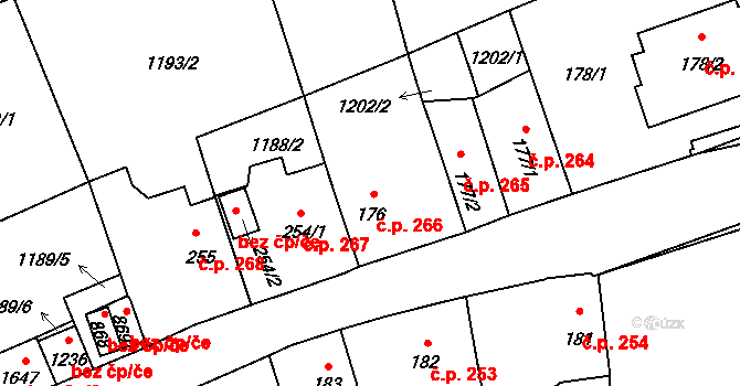 Hluboká nad Vltavou 266 na parcele st. 176 v KÚ Hluboká nad Vltavou, Katastrální mapa
