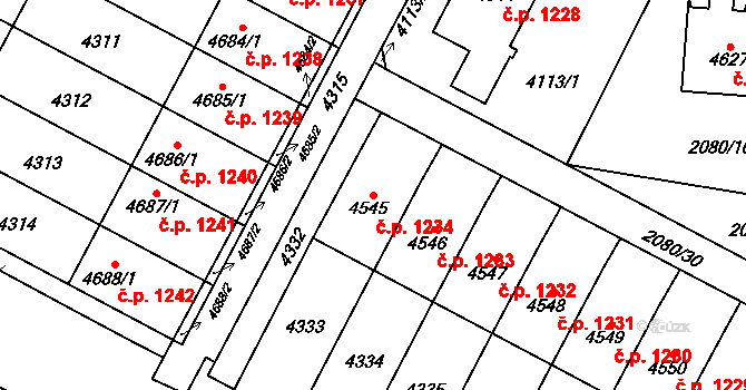 Žamberk 1234 na parcele st. 4545 v KÚ Žamberk, Katastrální mapa