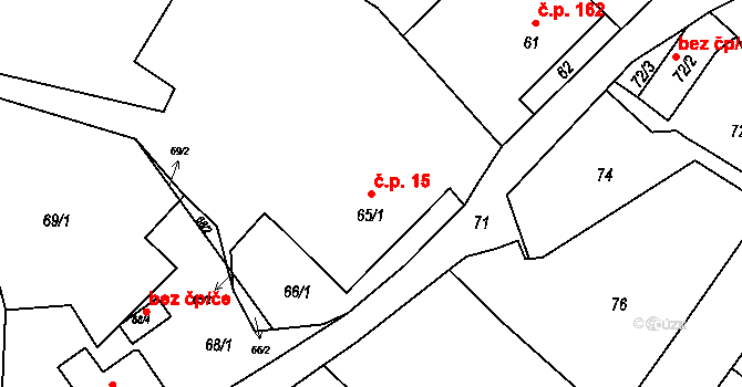 Věřňovice 15, Dolní Lutyně na parcele st. 65/1 v KÚ Věřňovice, Katastrální mapa