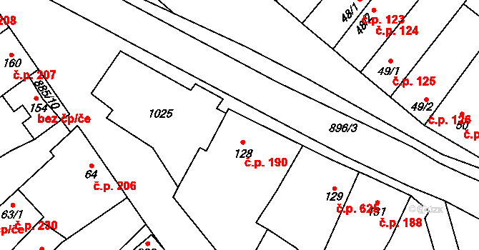 Hrotovice 190 na parcele st. 128 v KÚ Hrotovice, Katastrální mapa