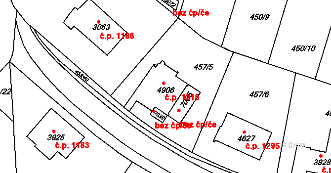 Horka-Domky 1215, Třebíč na parcele st. 4906 v KÚ Třebíč, Katastrální mapa