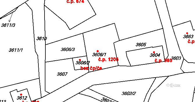 Smržovka 1206 na parcele st. 3606/1 v KÚ Smržovka, Katastrální mapa