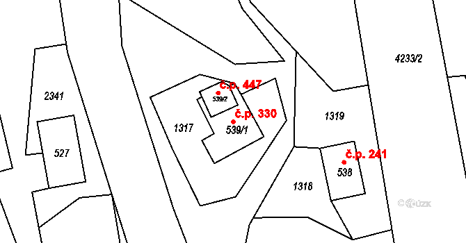 Heřmanovice 330 na parcele st. 539/1 v KÚ Heřmanovice, Katastrální mapa